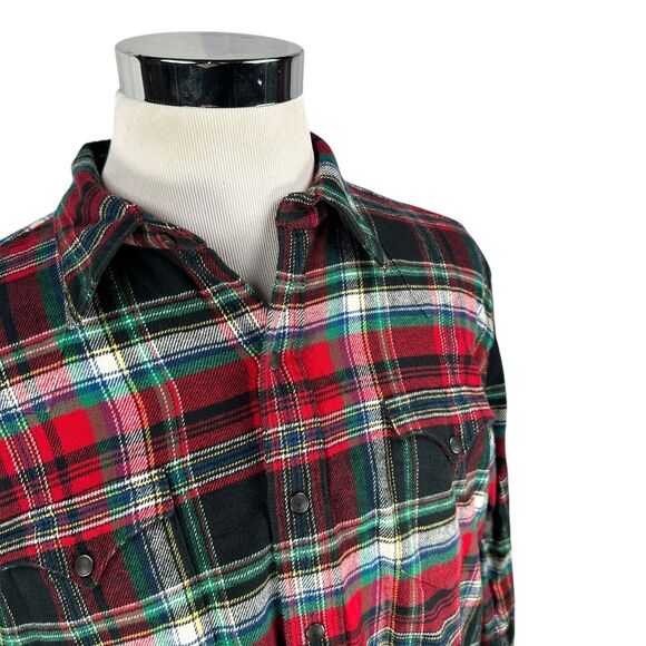 Polo Ralph Lauren Western Flannel Shirt Mens XXL Red Plaid Elbow Pads Pearl Snap - Picture 2 of 11